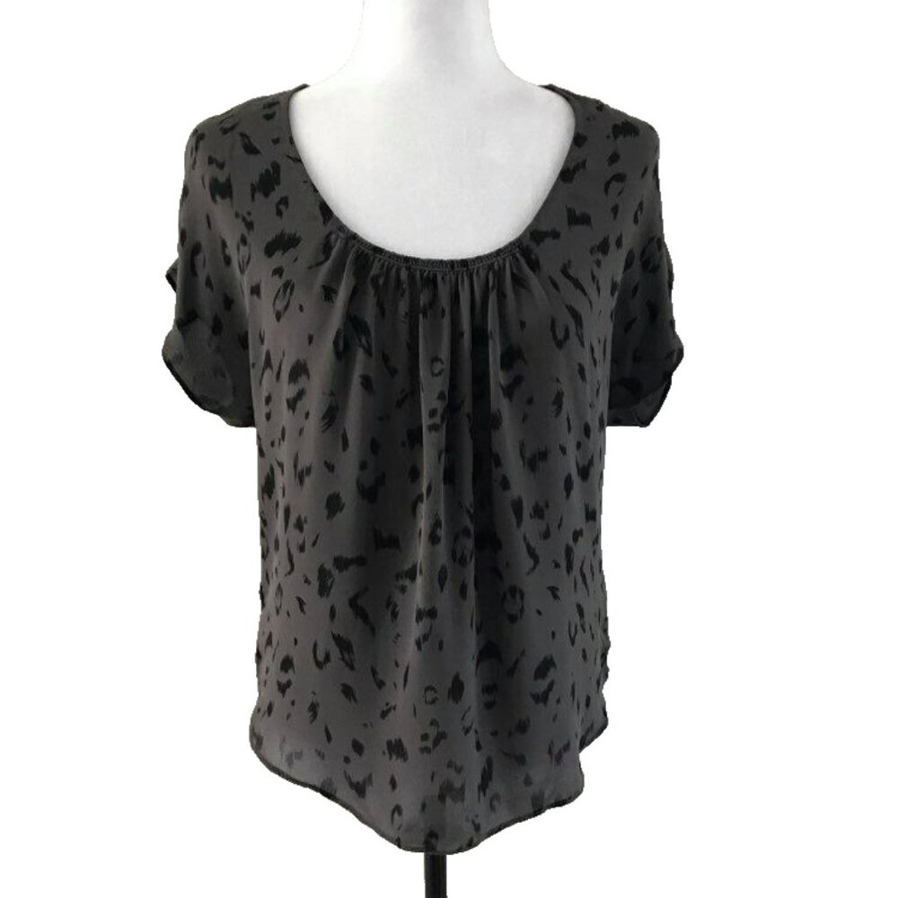 T. BABATON Aritzia 100% Silk Blouse Top Size Small Brown Black Leopard Print EUC